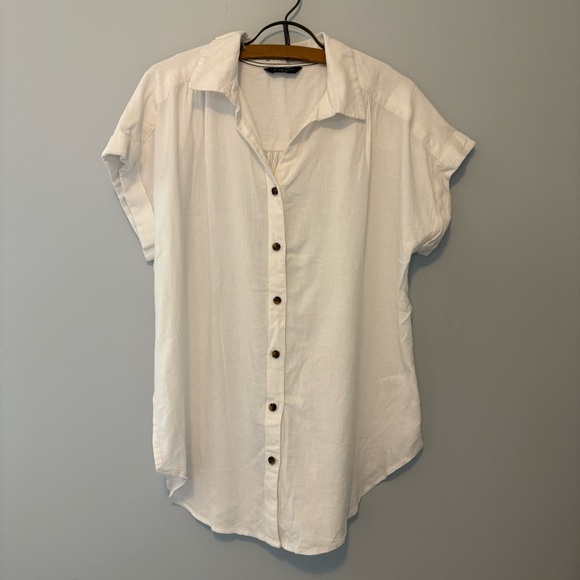 Denver Hayes White Linen Blend Button Front Shirt Medium - Picture 1 of 7